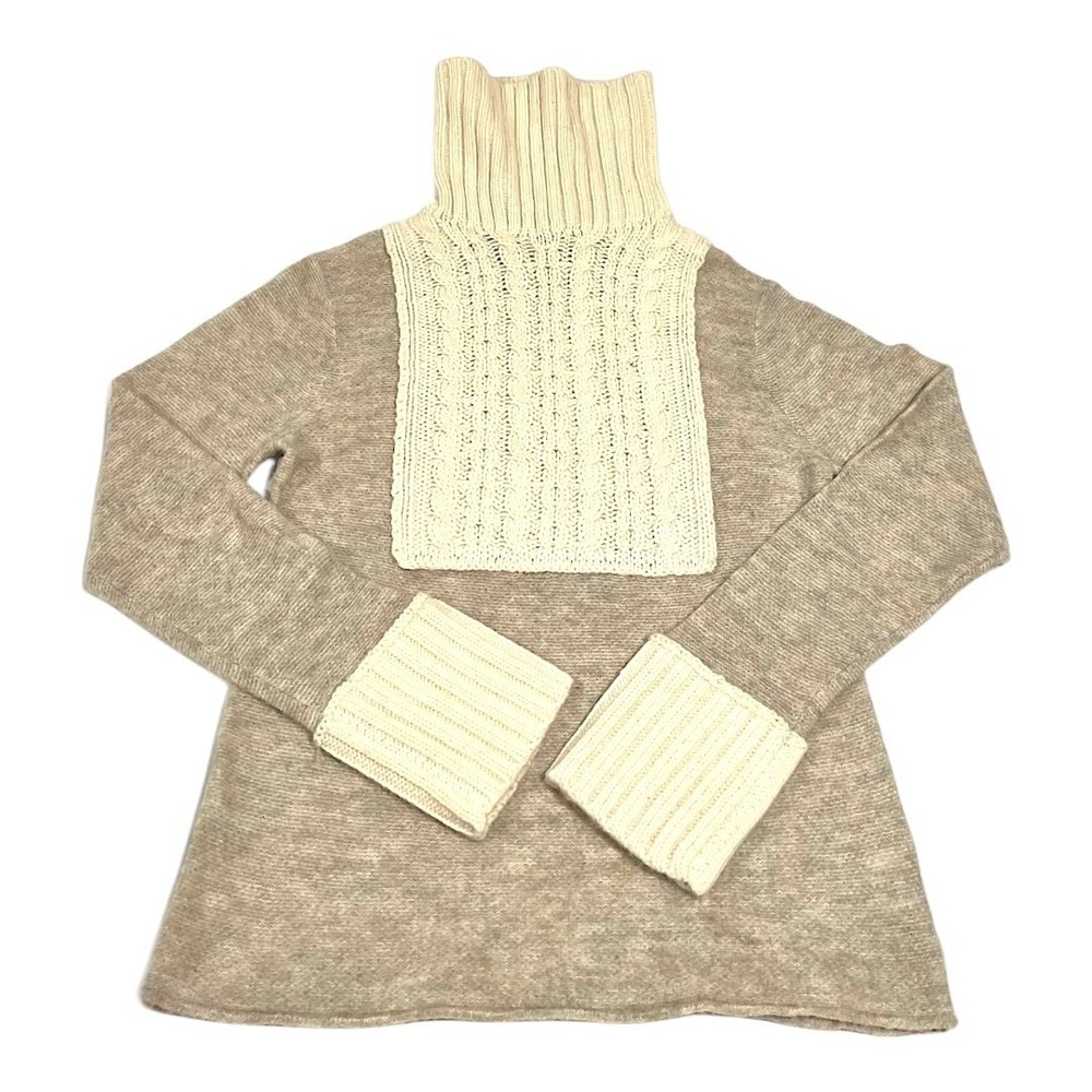 Tory Burch Women's‎ Gretchen Turtleneck Sweater Beige Mixed Knit Size M